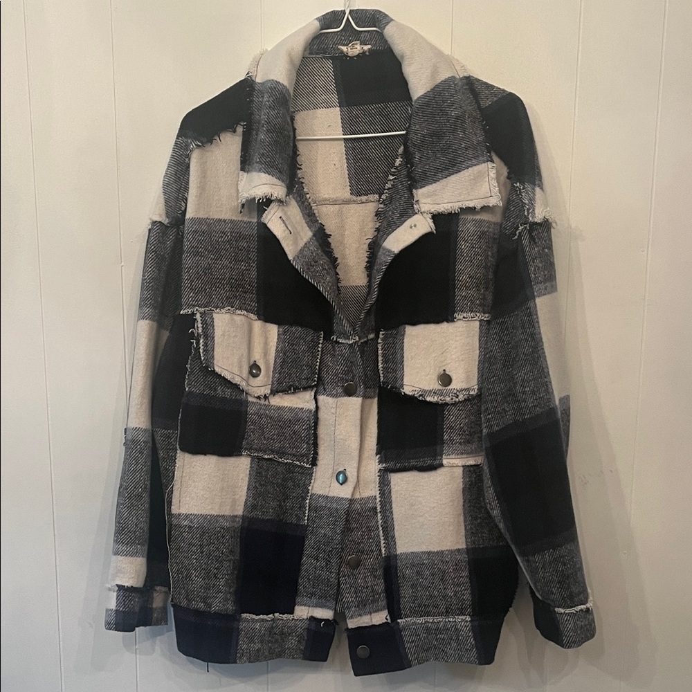 POL Black and White Plaid Jacket